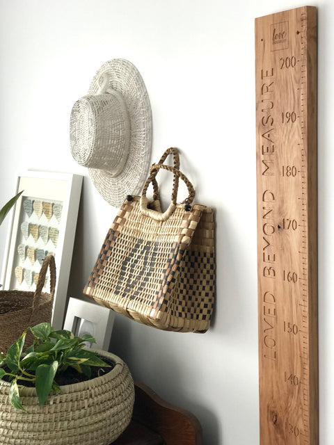 Natural rimu carved height chart with your own quote down the side
